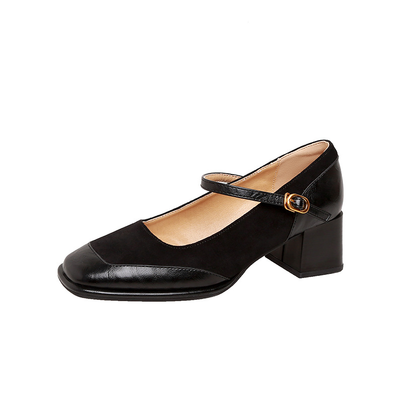 2025 primavera nuevo estilo retrógrado francés una hebilla mary-zhen zapatos de tacones altos gruesos y poco profundos zapatos de talón alto