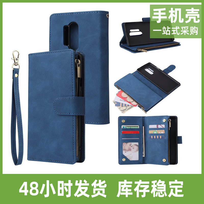 For One plus 7 Zipper 7T Pro Multi-Card Leather Case One plus 7T 8Pro Wallet Flip Phone Case