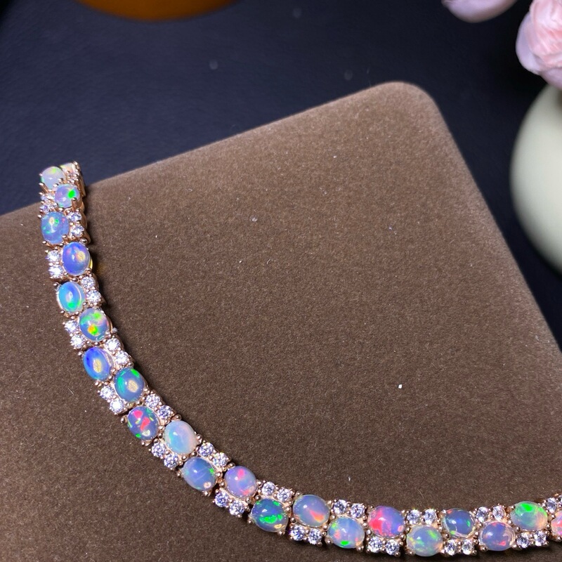 Pure Natural Opal Bracelet, Crystal Clean and Full of Fire Color Main Stone 4*5mm S925 Silver Precision Inlaid Pure Natural Opal Bracelet, Crystal Clean and Full of Fire Color Main Stone 4*5mm S925 Silver Precision Inlaid