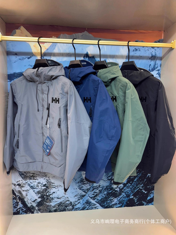 HH 海丽汉森新款硬壳连帽冲锋衣男士户外运动登山防水夹克外套|undefined