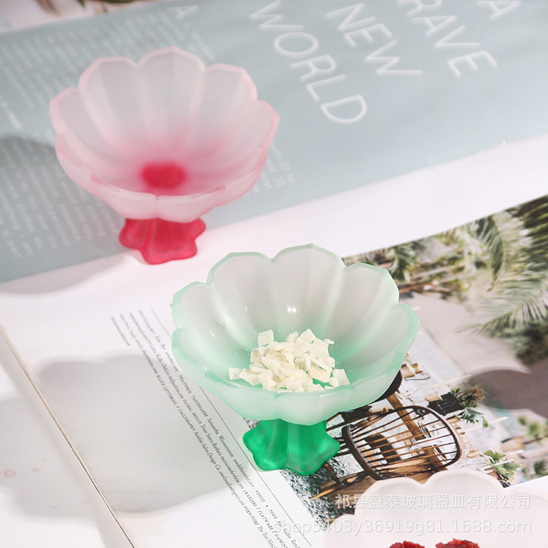 Taza de café de estilo chino flor esmerilado personalidad creativa gradiente rosa verde loto taza de vidrio de pies altos taza de té kung fu