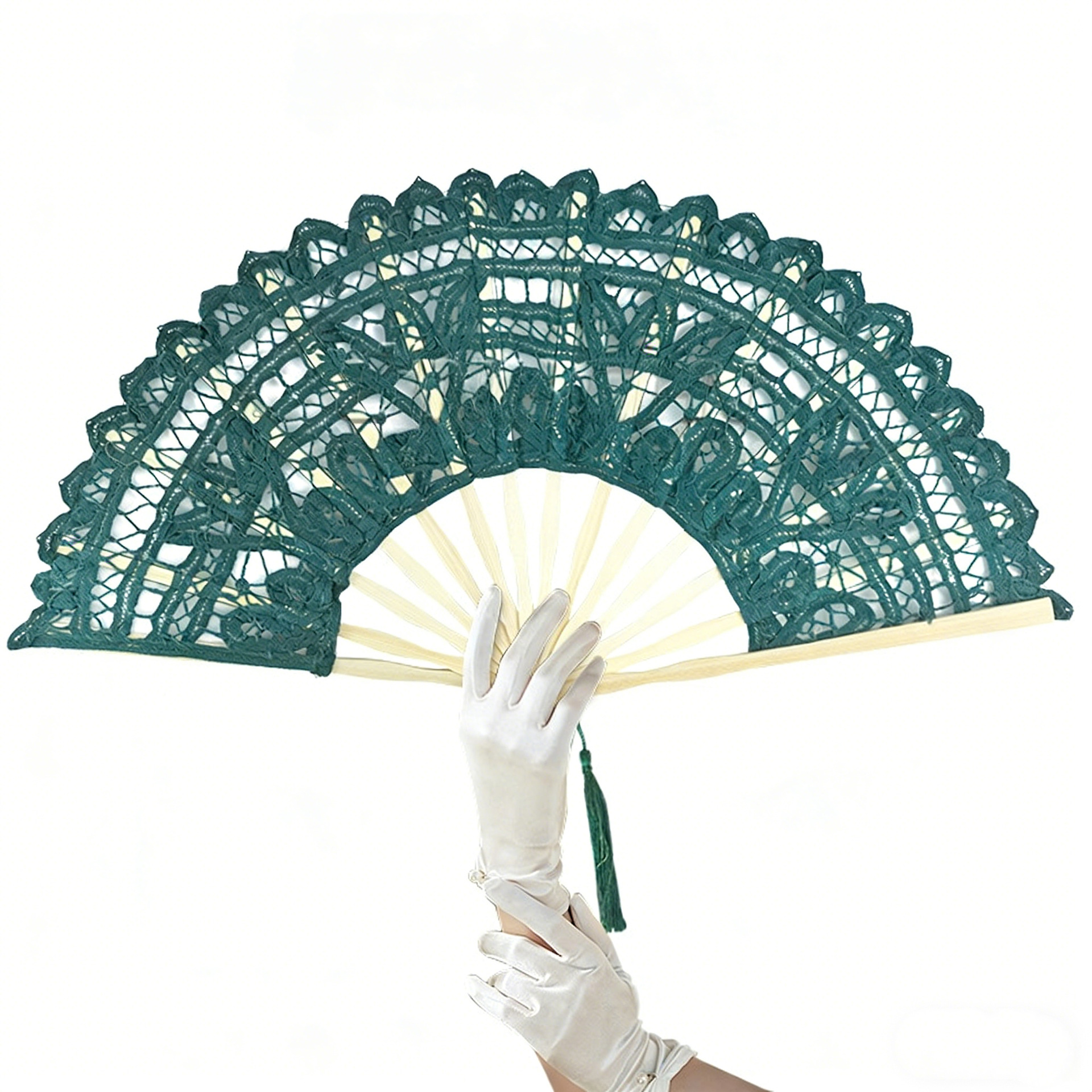 Hay 21CM 27CM ventilador plegable de corte retro bambú y madera de encaje ventilador plegable de boda blanca de alta calidad
