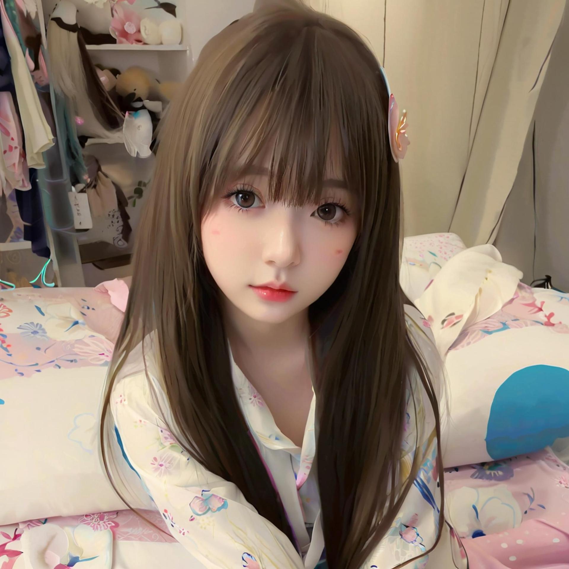 Puntuación más venta en caliente pelucca joven Luo Huang dulce negro largo recto Lolita aire doble cola de caballo cubierta de cabeza