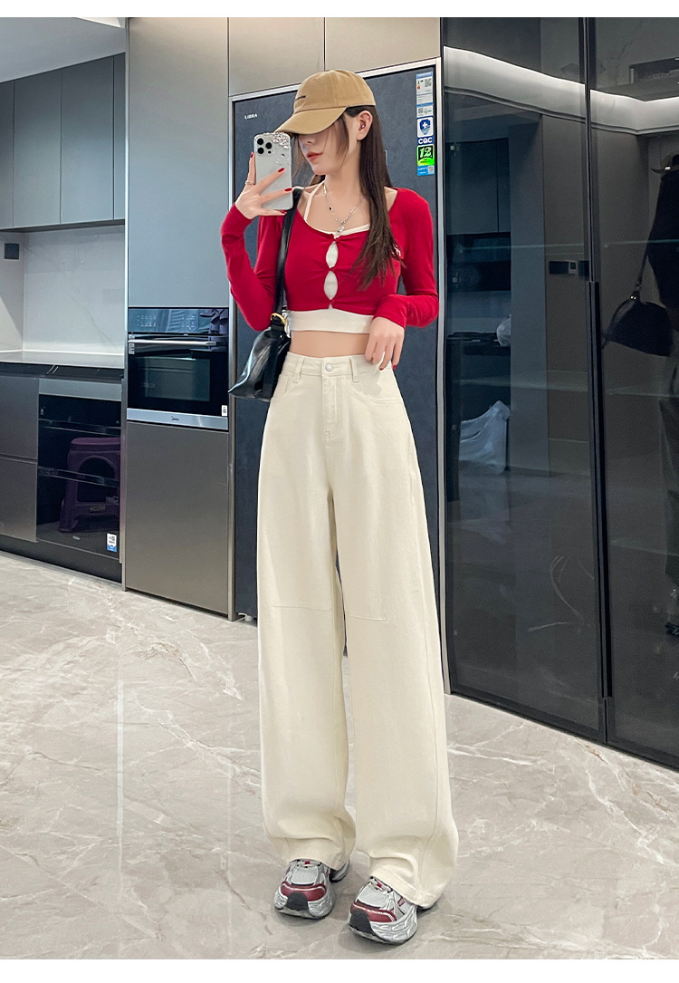 Light blue straight-leg wide-leg jeans for women, Spring 2025 new style loose and slimming Hong Kong-style high-waisted narrow pants pic 18