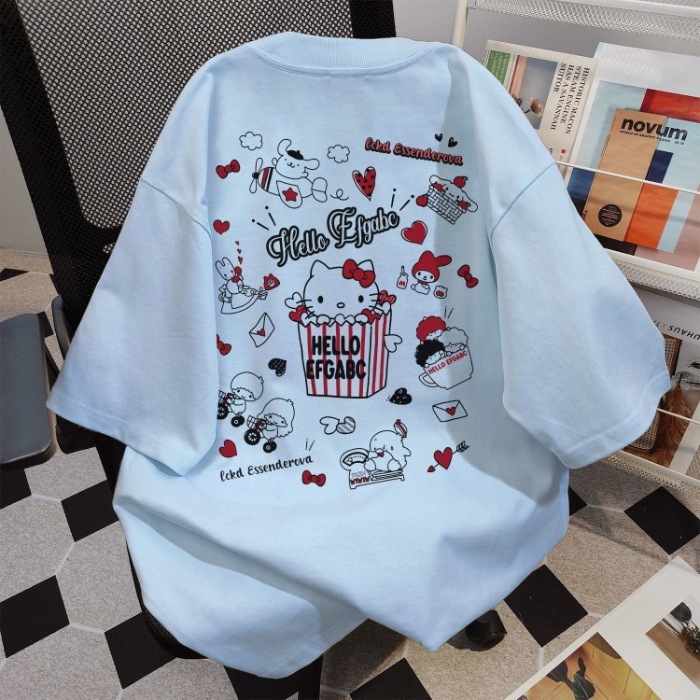 綿 100% アメリカのハローキティキティ猫 Tシャツ半袖ガールズ Tシャツ夏多用途子供の漫画トップ|undefined