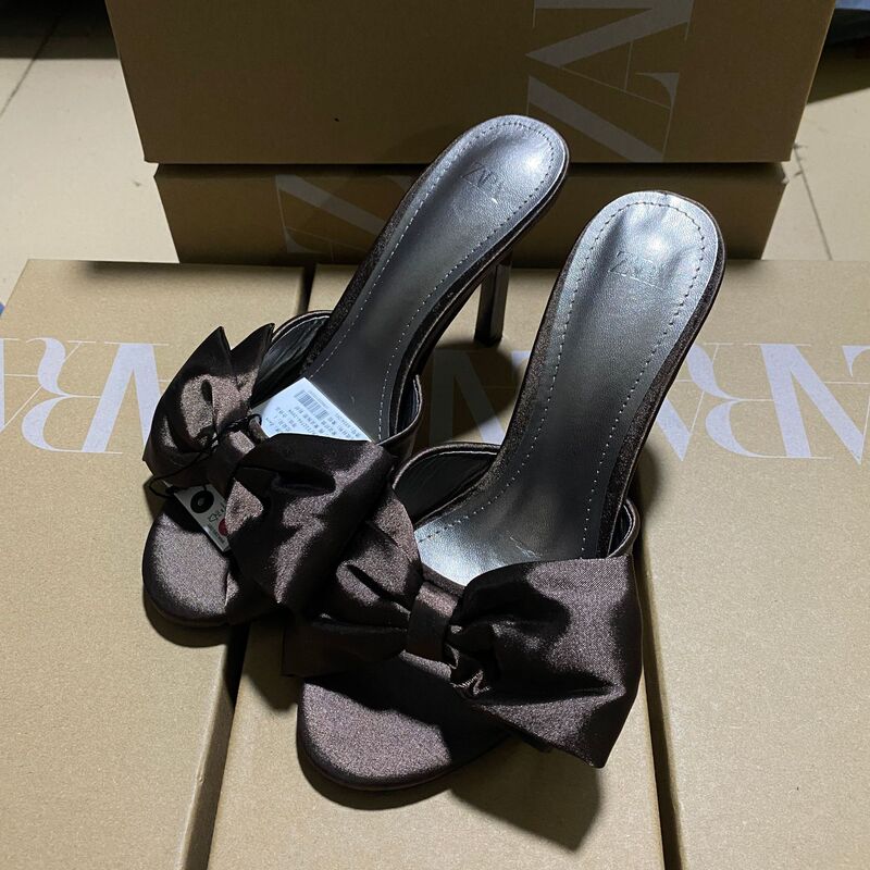 ZAJ2025 Spain Summer New Women's Shoes Large Bow Polyester Rose High Heeled Sandals ZAJ2025 Spain Summer New Women's Shoes Large Bow Polyester Rose High Heeled Sandals
