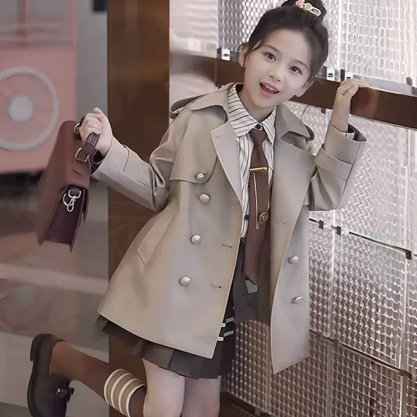 女童风衣中长款2025春装新款中大童儿童外套时尚洋气英伦春秋