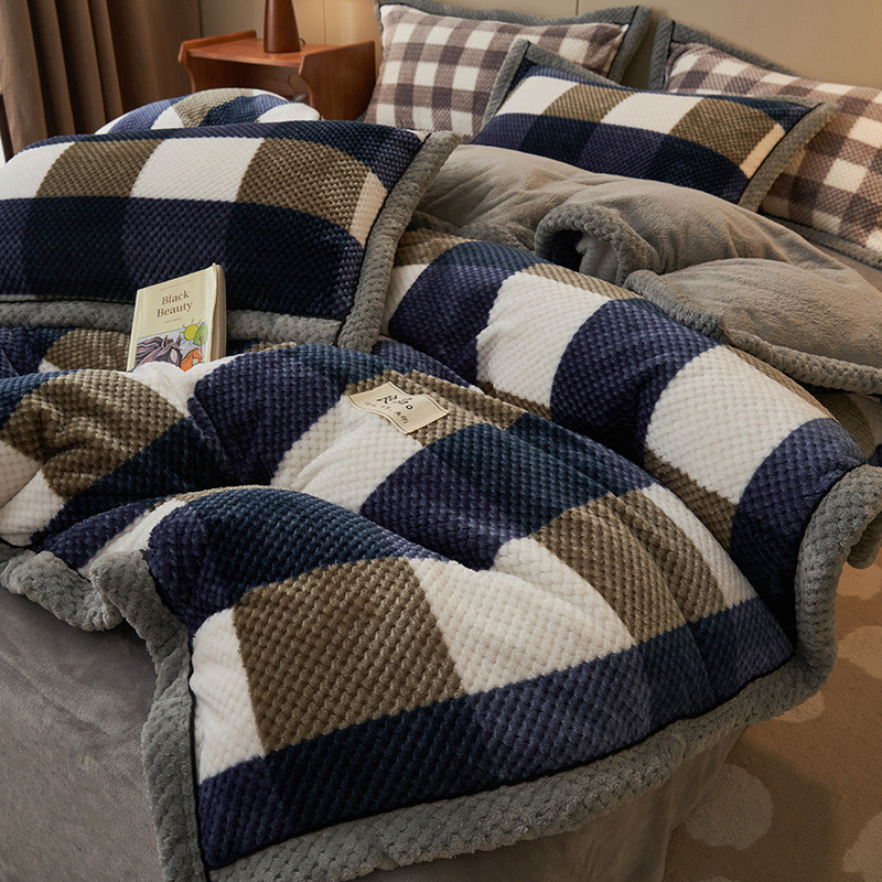 Nueva funda de edredón de terciopelo de leche de una sola pieza cubierta de edredón de terciopelo de coral de doble cara de invierno sábana de tres piezas de cuatro piezas 150x200x230