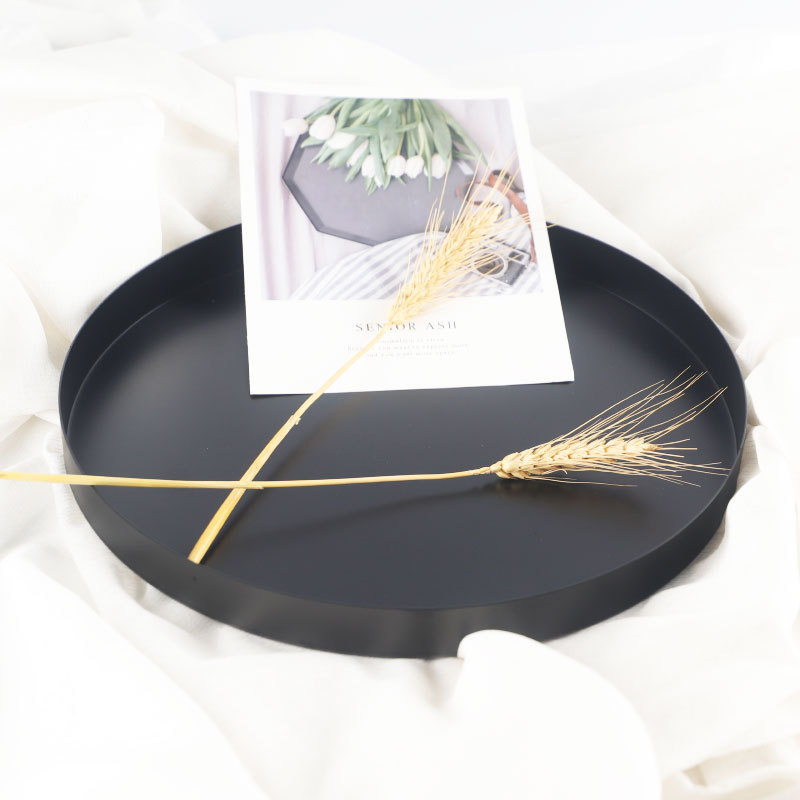 Disco negro bandeja de metal Placa de almacenamiento decoración Placa de joyería placa redonda Placa de fruta Placa de almacenamiento de artesanía