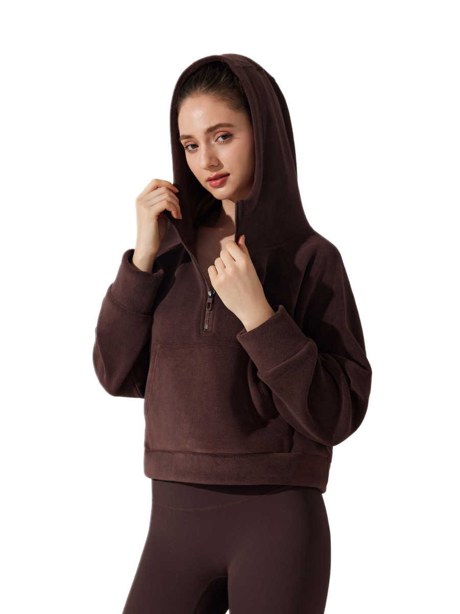 Otoño y invierno de lana de grano nuevo suelto con chaqueta de yoga encapuchada de lana con cremallera gruesa calentada abrigo deportivo casual versátil image 6