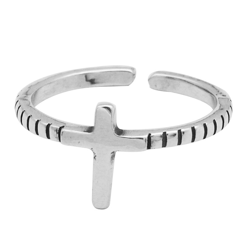Retro Cold Style Jewelry S925 Sterling Silver Polished Cross Ring Nightcluby Women's Jewelry Open Ring