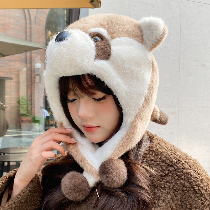 Nueva caricatura lindo pequeño mapache felpa protección para los oídos sombrero Lei Feng para niños otoño e invierno cálido y grueso protección para los oídos de bola de pelo marea