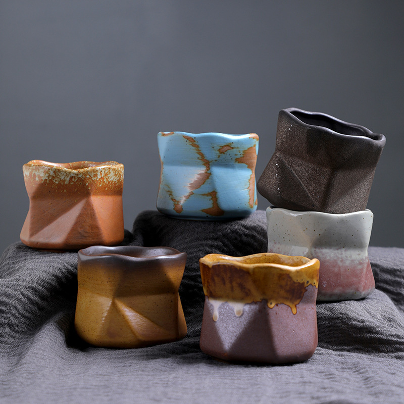 Creative irregular pleated ceramic teacup master cup medieval cup vintage stoneware espresso cup latte cup Creative irregular pleated ceramic teacup master cup medieval cup vintage stoneware espresso cup latte cup