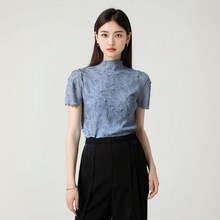 褶皱短袖乱褶纯色小高领小上衣女百搭减龄气质T高温定型褶皱工艺