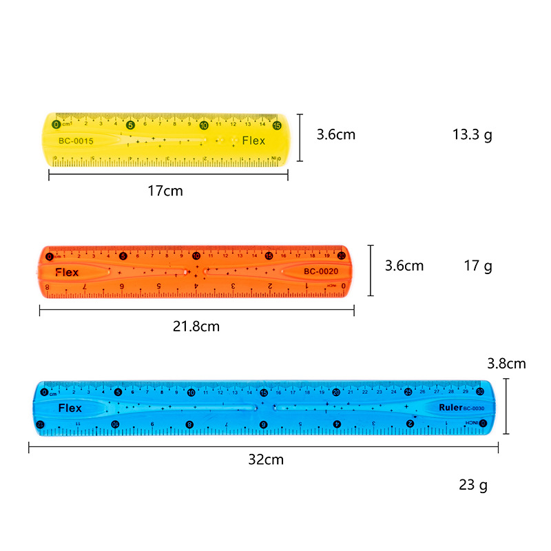 PVC彩色软套装 可弯曲软尺30cm软直尺折不断糖果色可弯曲直尺折尺