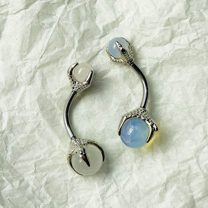 Piercing all'ombelico con artiglio di drago in acciaio al titanio e opale, filettatura esterna, cristallo, ragazza calda, nicchia europea e americana_voghion.com