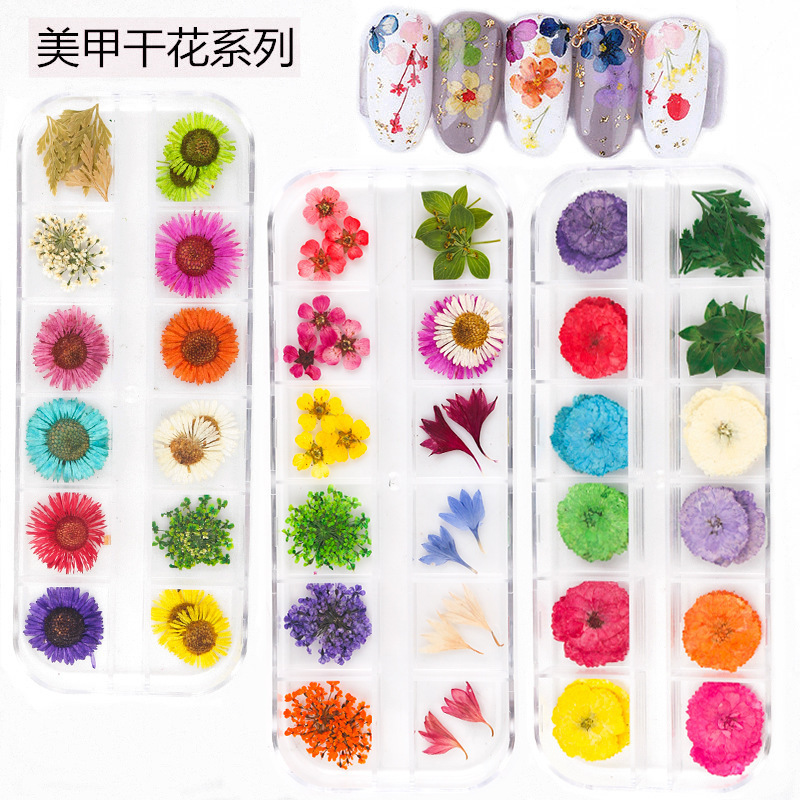 Cross-border Explosions Manicure Dried Flowers Japanese Nails Immortal 3D Lace Flower Purple Sunflower Daisy Daffodils Set
