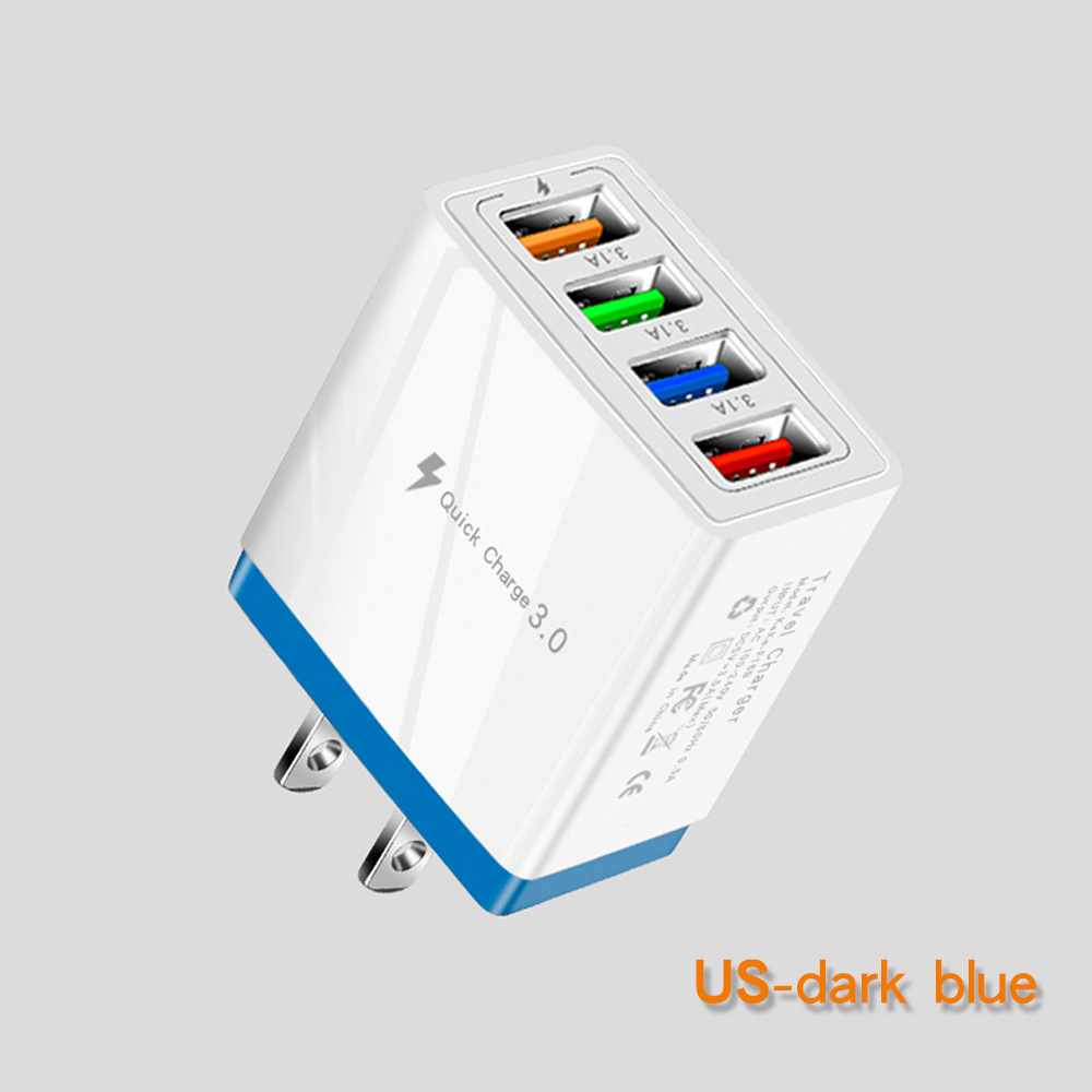 4usb cargador de teléfono móvil 3a color cabeza de carga LED luz estándar europeo estándar americano tableta transfronteriza exclusivo para venta al por mayor