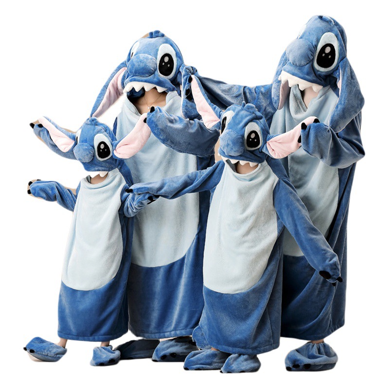 Camisón divertido de tiburón cuidadosamente seleccionado pijamas de una pieza para padres e hijos comercio exterior invierno coral vellón más terciopelo lindo saco de dormir para niños