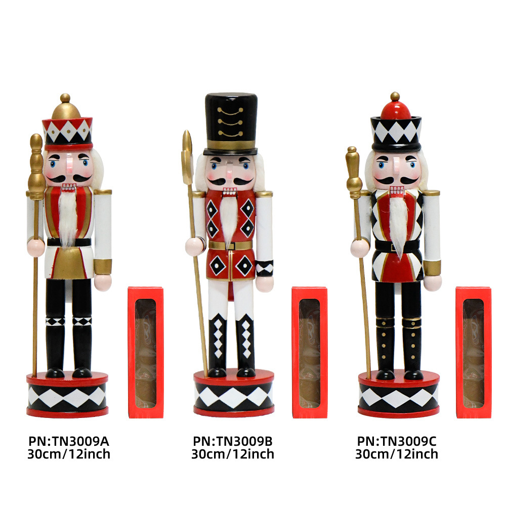 30CM madera transfronteriza negro y blanco serie de cuadrillas de madera cabeza blanca rey cascanueces decoraciones de Navidad
