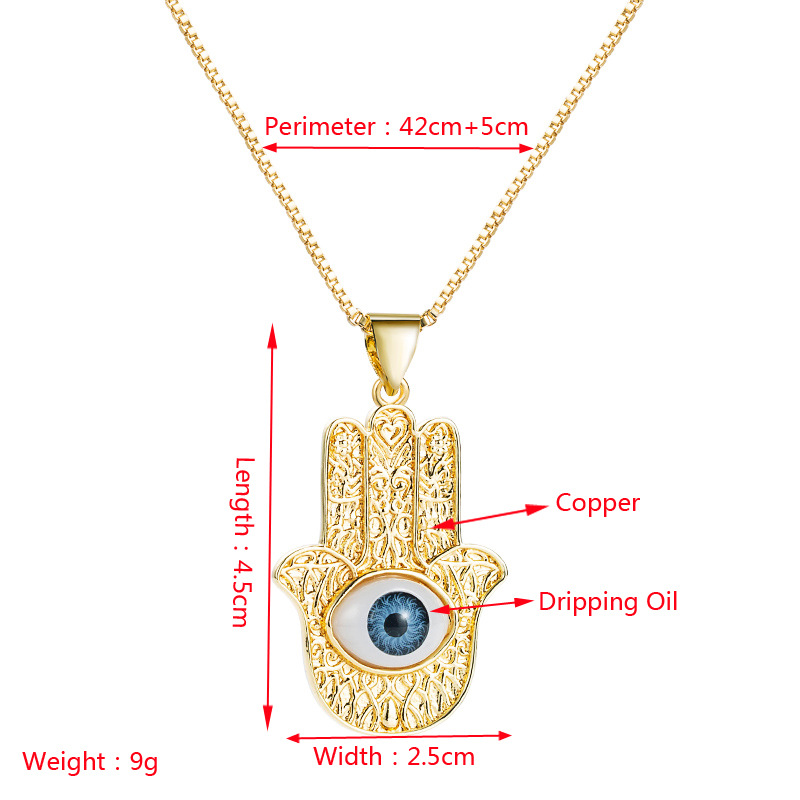 Nihaojewelry Wholesale Jewelry Hip Hop Devils Eye Palm Pendant Copper Goldplated Oil Dropping Necklacepicture1