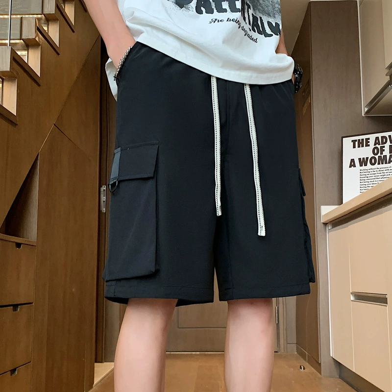 Регулировка жесткой регулировки нового летнего сплошного цвета дикие прямые шорты со льдом