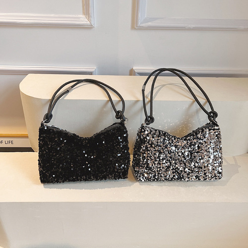  new summer style casual style sequined shoulder bag personalized ins simple crossbody large capacity baguette bag