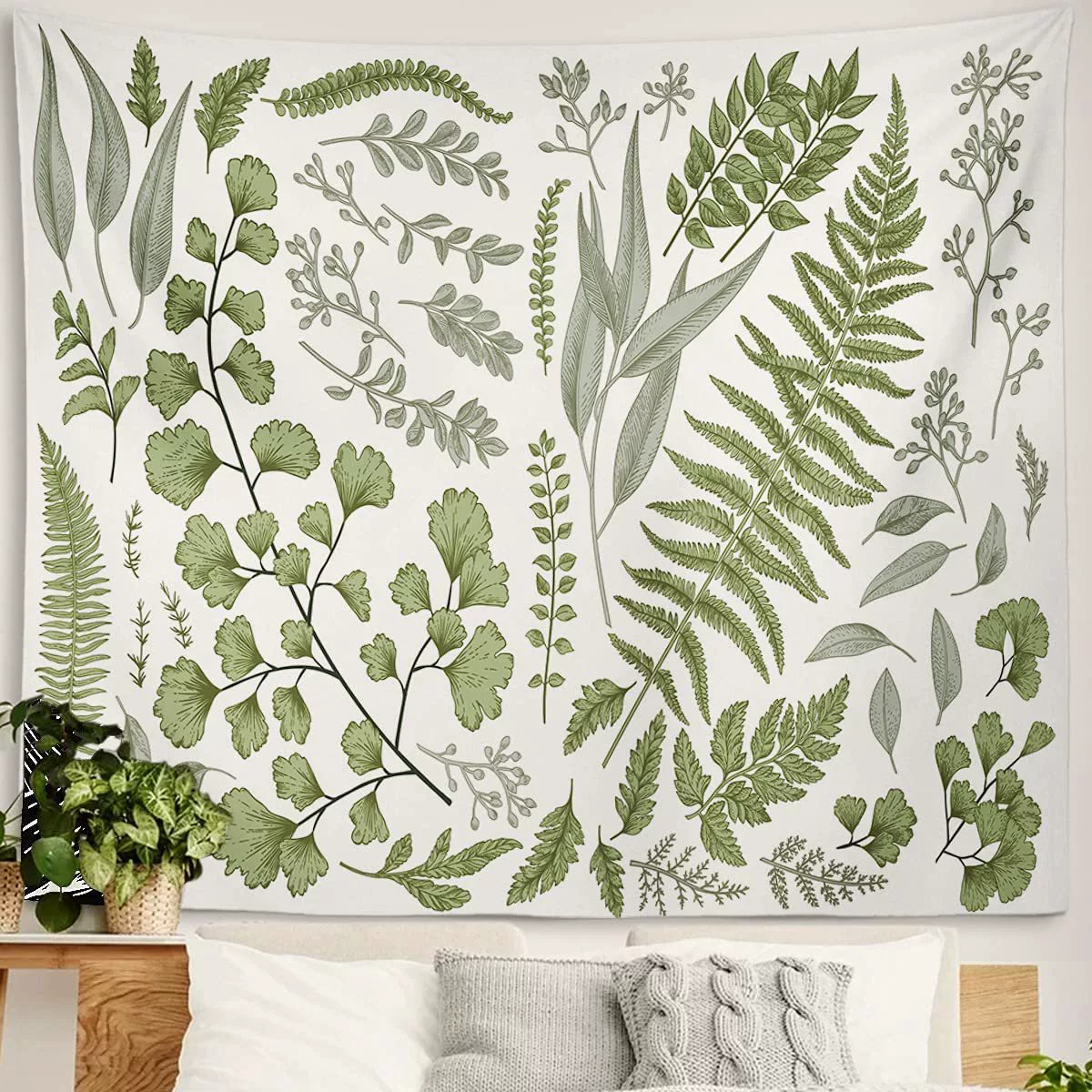 Green white tapestry for bedroom for living room, decorations, polyester