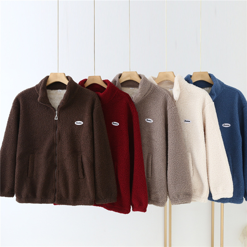 Autumn and winter cashmere coat for Women New fleece-lined zipper long sleeve cardigan polar fleece thickened warm half turtleneck top