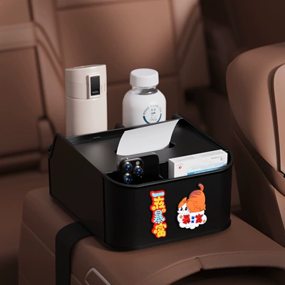 Holder Storage Box Leather Sticker — Car tissue box/set - rich-8th-generation-armrest-box-storage-box-black