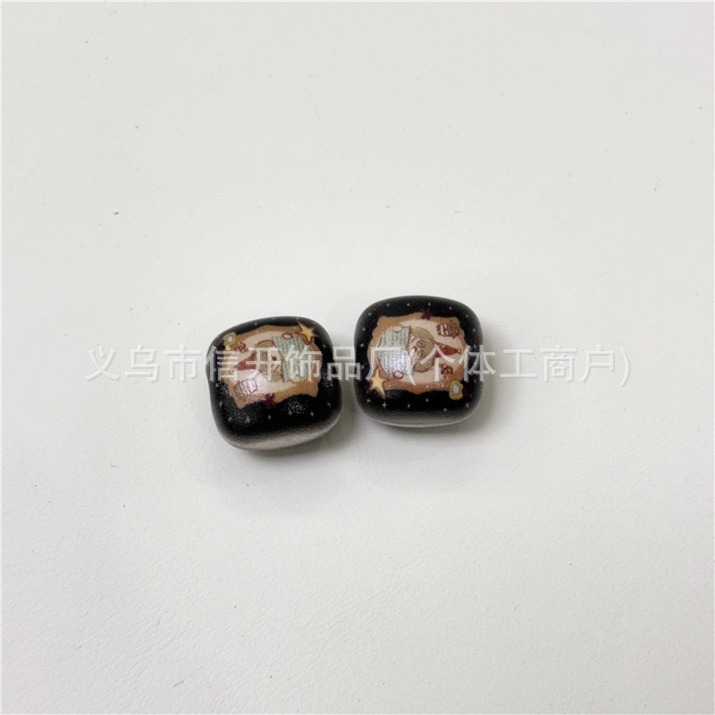 通孔狗狗印花复古小馒头串珠笔配件手机钥匙包链diy手工饰品材料|undefined