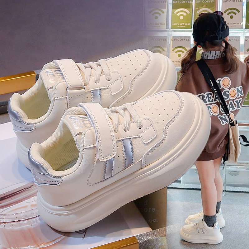 儿童运动鞋女童鞋子秋款2025新款女孩潮牌小白鞋大童皮面软底板鞋|undefined