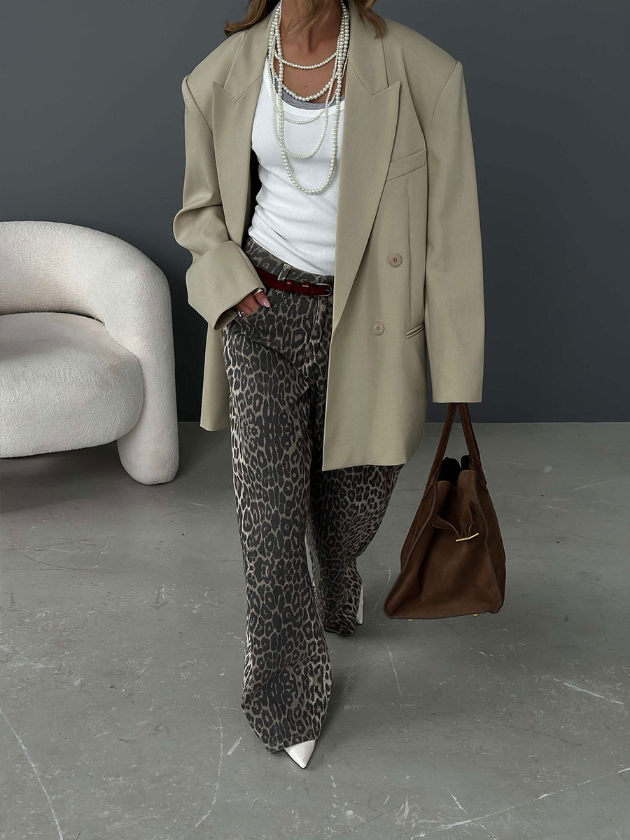Pantalones de piernas anchas estampados de leopardo transfronterizos Europa y los Estados Unidos 2025 primavera y verano nuevo Y2K relajado y casual estampado de leopardo estampado pantalones de piernas anchas estampados