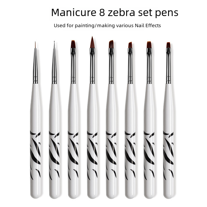 JMOFO Nail Art Tool Set 8 Pack Painted Gradient Phototherapy Brush Flower Pull Line Carved Brush Horse Pattern Pen