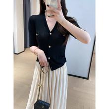 高品质天丝中袖小香针织衫凉感透气坑条显瘦气质小衫女夏Z0719X