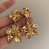 Fashionable golden earrings, decorations, European style, flowered, internet celebrity