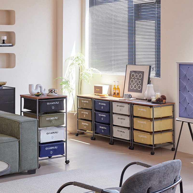 Cajón combinado de lona de hierro forjado retro de estilo simple, gabinete de varias capas, percha, estante de almacenamiento, gabinete móvil de acabado debajo de la mesa