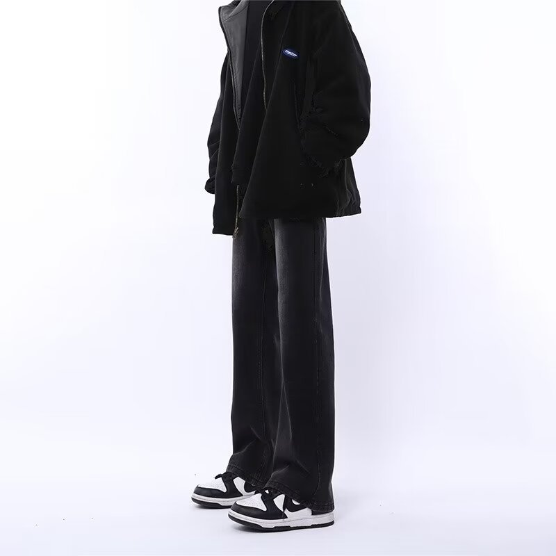 Casual 2024 primavera y otoño nuevo estilo americano calle alta suelta recta pantalones largos negros marca de moda jeans para hombres