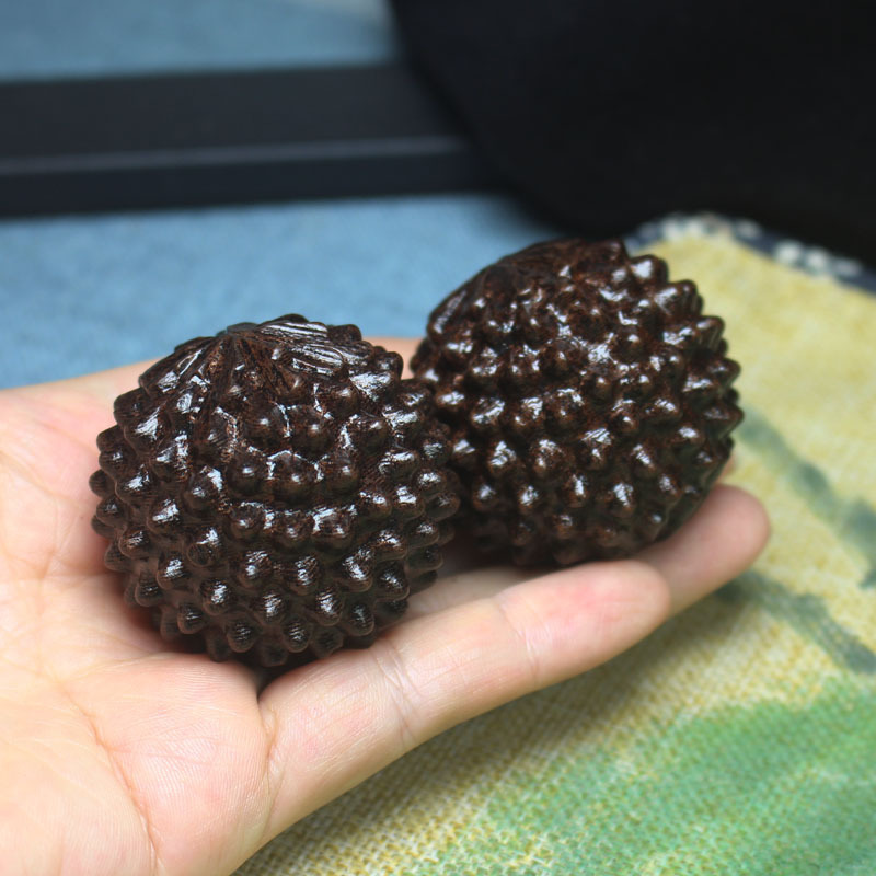 Wholesale agarwood durian fitness ball text play handball massage Palm play handball leather black solid wood handball