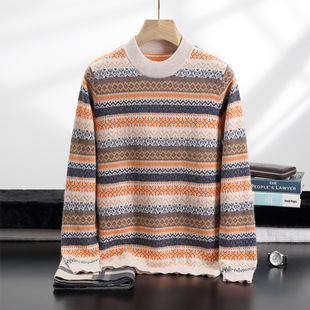 Light Mature Style Men's Christmas Jacquard Cashmere Sweater Casual Youth Age-reducing Base Shirt Casual Warm Cashmere Sweater