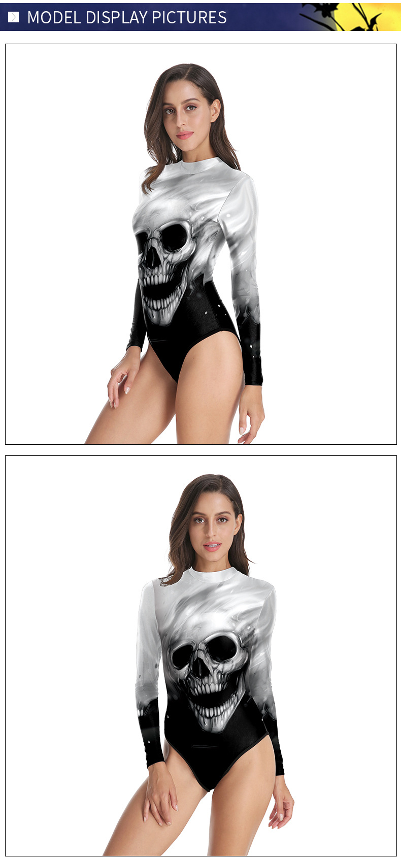 women s Halloween skull digital printing long-sleeved one-piece swimsuit nihaostyles wholesale halloween costumes NSNDB78626
