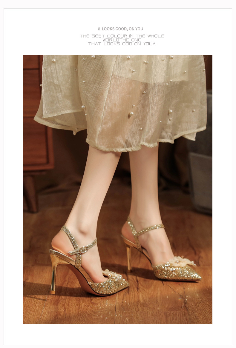 8188-1-003 Sequin High Heels Sandals Two-Way Wear High-End Feel Party Wedding Shoes Commuting Versatile_voghion.com