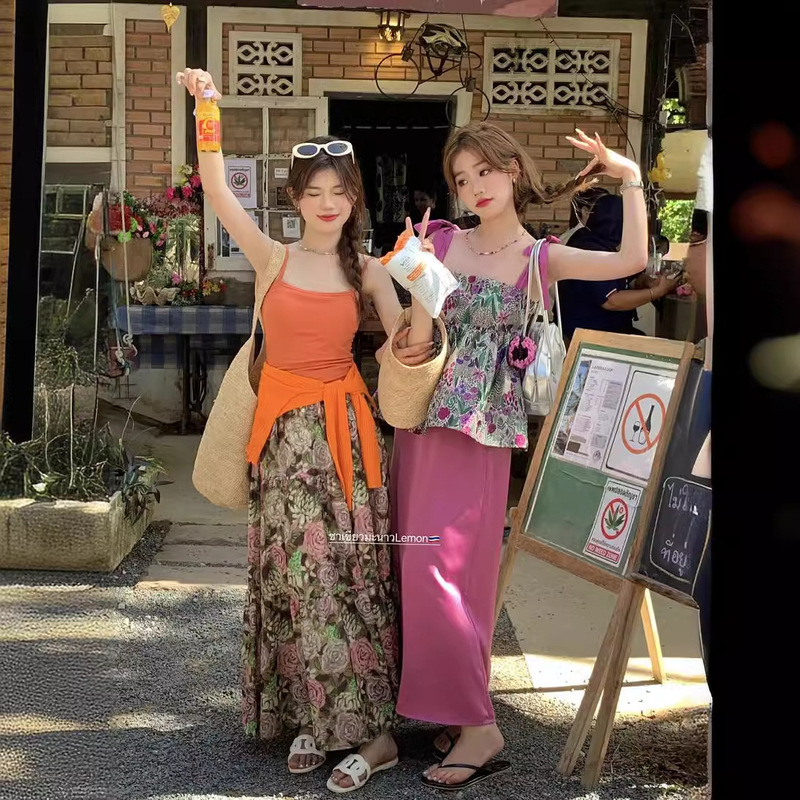 Big Sale Non-Returnable Lemon Green Tea Korean Satin Elastic Waist Purple Skirt Women's Drapedy Purple Long Skirt Summer