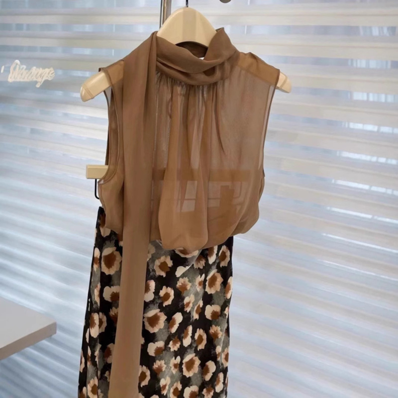 2025 New High-End Design Niche Sleeveless Mulberry Silk Ribbon Smart Performance Shirt for Women Summer