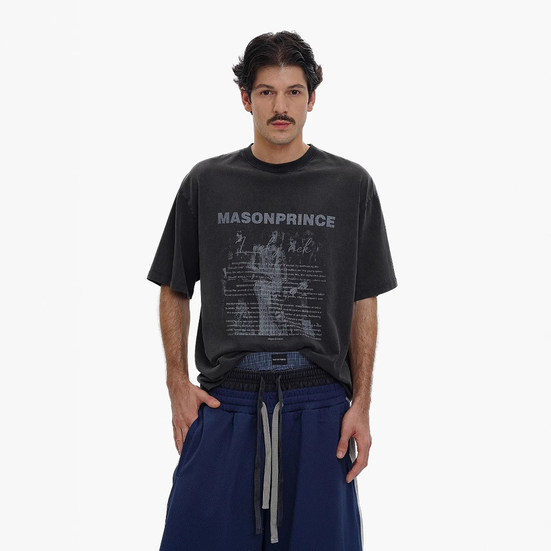 Maconrincer Summer Fried Color Rock Round Neck Short-Sleeved Loose Cotton Retro Printed Couple T-Shirt Ins Trend