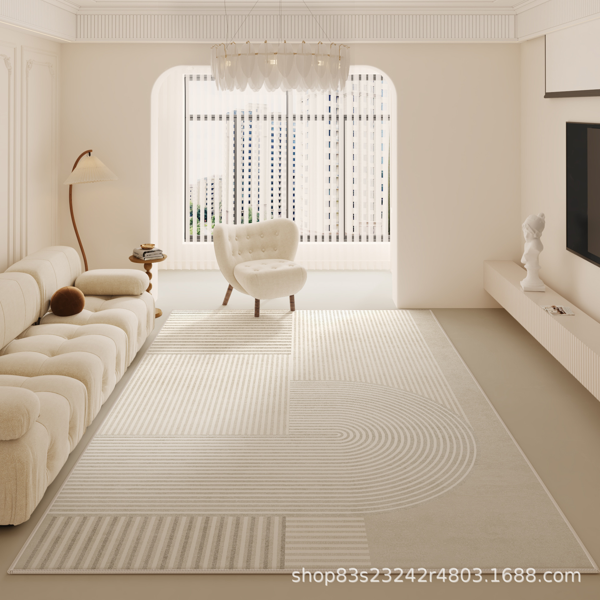 日式侘寂风极简线条几何圈绒客厅地毯轻奢卧室满铺全铺暖色地毯