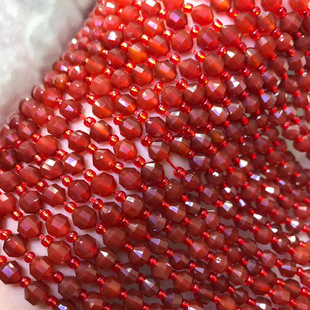 Natural Red Agate Cubic Block Diamond Face Cut Corner Square Loaf Beads Semi-finished Long Chain Beads Collection