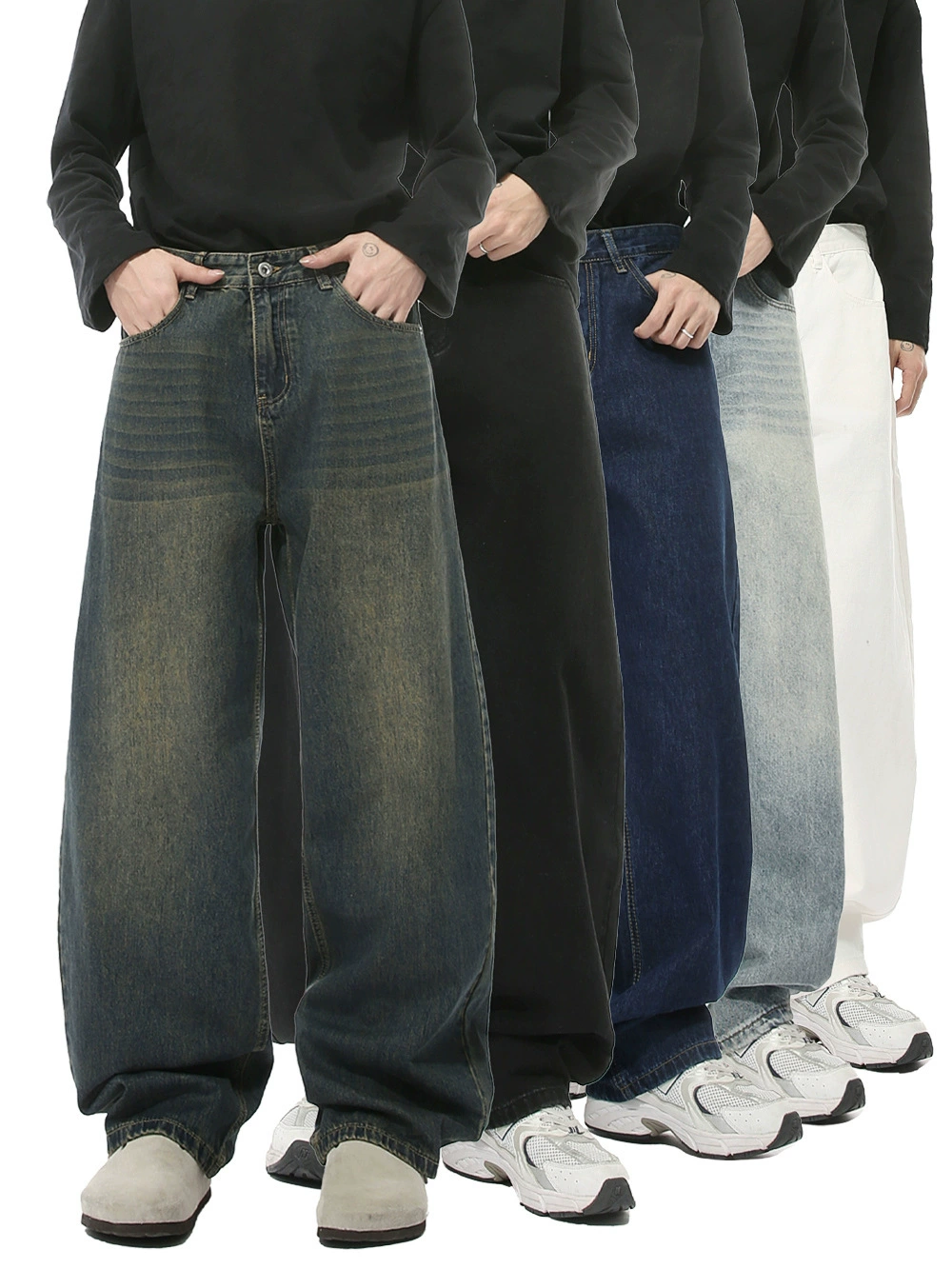 Wide-Leg Jeans (MTLCLOTHES) Korean Style, Water-Washed Denim, Casual Loose Fit