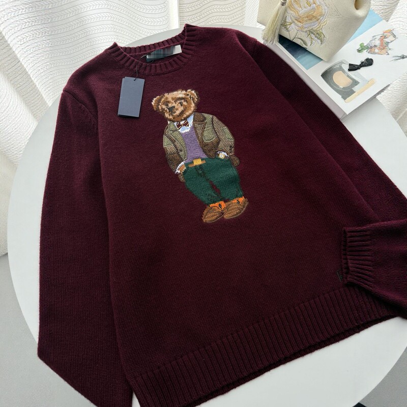 Rl/Scannable Qr Code 25 New Style Wool Bear Heavy Embroidery Cartoon Crew Neck Knit Sweater Unisex Rl/Scannable Qr Code 25 New Style Wool Bear Heavy Embroidery Cartoon Crew Neck Knit Sweater Unisex