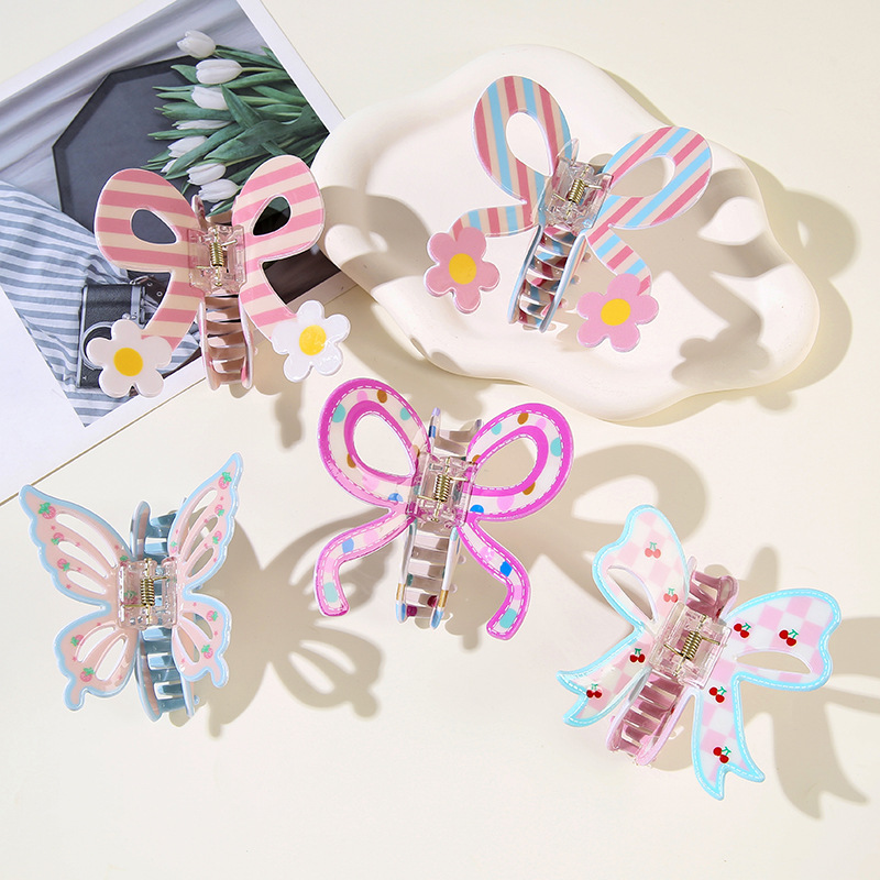 Spring and Summer Girl Ballet Style Butterfly Large Clip Acrylic Large Half-Tied Hair Clip French Hairpin Hair Accessories Broken Hair